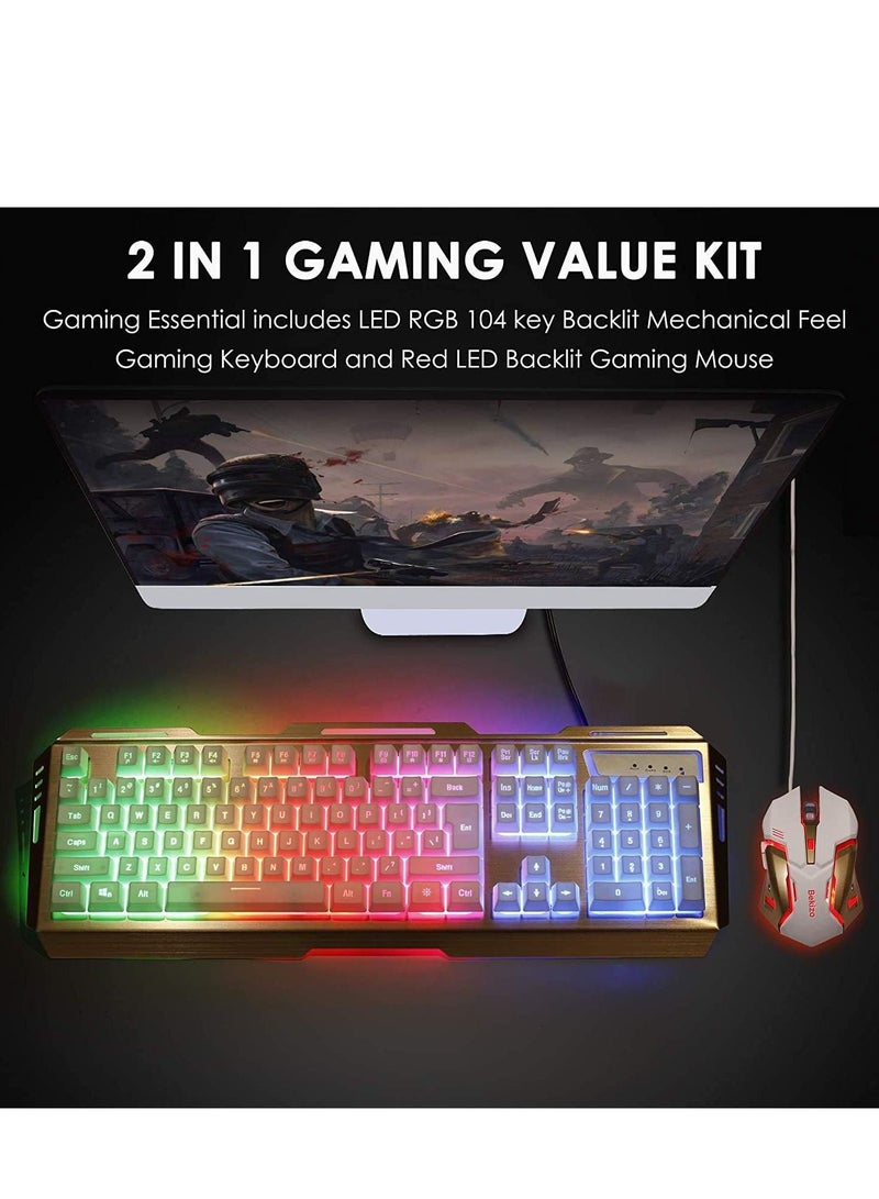 Smilee RGB Mechanical Gaming Keyboard and Mouse Combo for Windows PC, 104-Key, 3200 DPI, RGB LED Backlit (Gold RGB) - Image 3