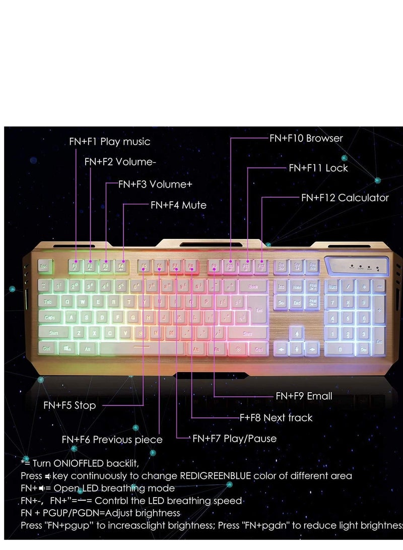 Smilee RGB Mechanical Gaming Keyboard and Mouse Combo for Windows PC, 104-Key, 3200 DPI, RGB LED Backlit (Gold RGB) - Image 5