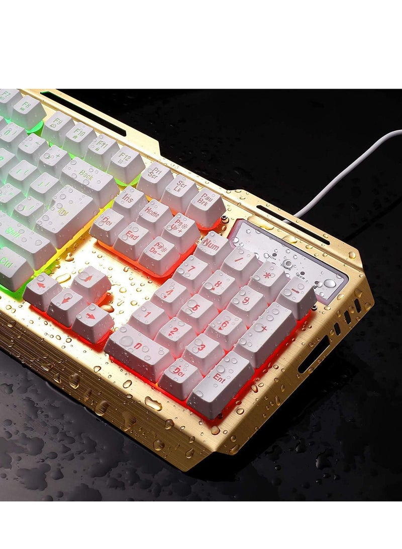 Smilee RGB Mechanical Gaming Keyboard and Mouse Combo for Windows PC, 104-Key, 3200 DPI, RGB LED Backlit (Gold RGB) - Image 2