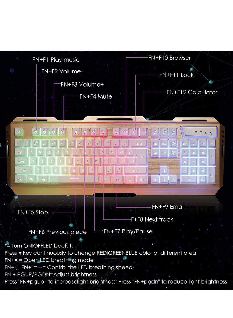 Smilee RGB Mechanical Gaming Keyboard and Mouse Combo for Windows PC, 104-Key, 3200 DPI, RGB LED Backlit (Gold RGB) - Image 4