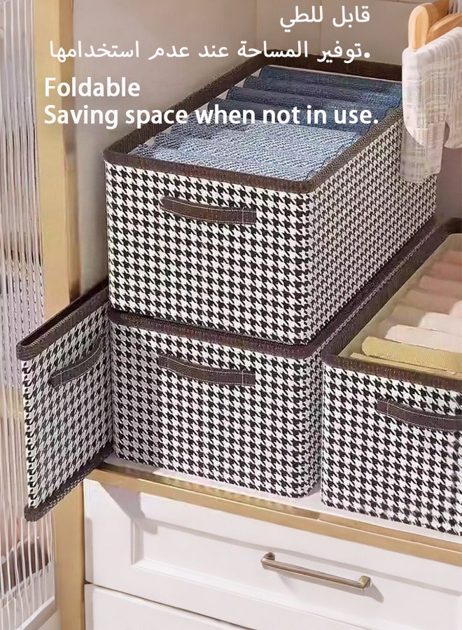 4 Pieces Houndstooth Storage Boxes  – Foldable Fabric Closet Organizers for Winter Clothes, Wardrobe & Home (Layered, Breathable) - Image 3