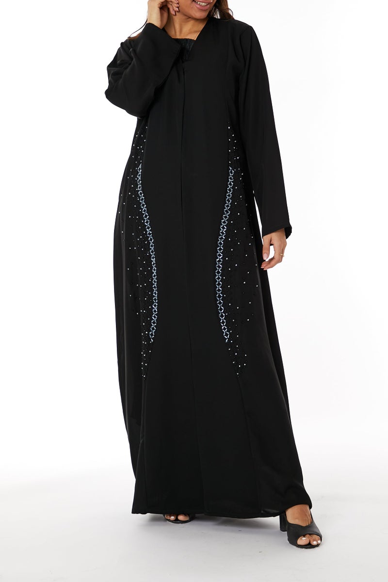 Moistreet Embroidered Open Abaya - Image 1