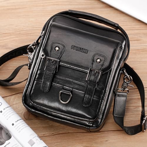 Hebetag Leather Shoulder Messenger Handbag for Men Travel Outdoor Business Crossbody Pack Wallet Phone Casual Pouch Briefcase Hand Bag Daypack (Black) - Image 3