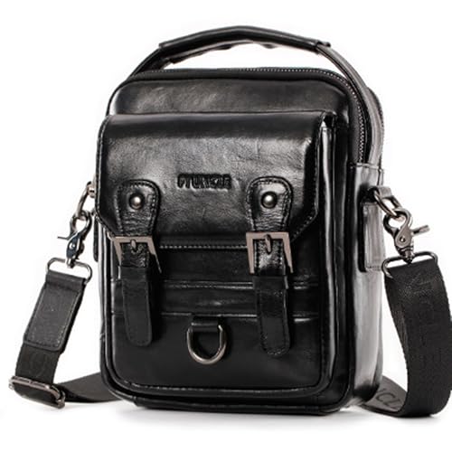 Hebetag Leather Shoulder Messenger Handbag for Men Travel Outdoor Business Crossbody Pack Wallet Phone Casual Pouch Briefcase Hand Bag Daypack (Black) - Image 1