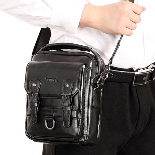 Hebetag Leather Shoulder Messenger Handbag for Men Travel Outdoor Business Crossbody Pack Wallet Phone Casual Pouch Briefcase Hand Bag Daypack (Black) - Image 2