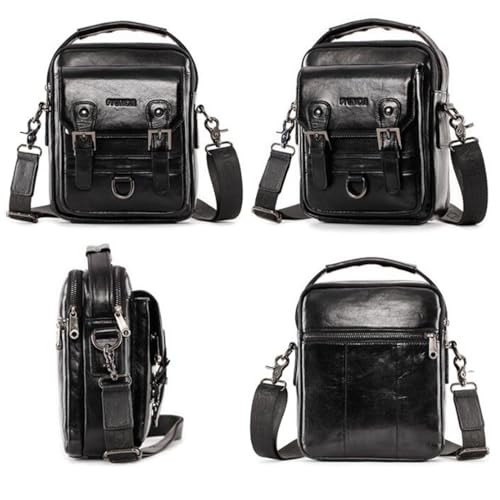Hebetag Leather Shoulder Messenger Handbag for Men Travel Outdoor Business Crossbody Pack Wallet Phone Casual Pouch Briefcase Hand Bag Daypack (Black) - Image 5