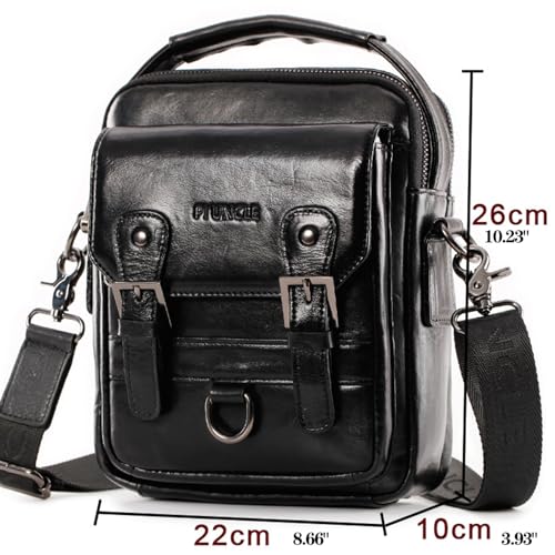 Hebetag Leather Shoulder Messenger Handbag for Men Travel Outdoor Business Crossbody Pack Wallet Phone Casual Pouch Briefcase Hand Bag Daypack (Black) - Image 4