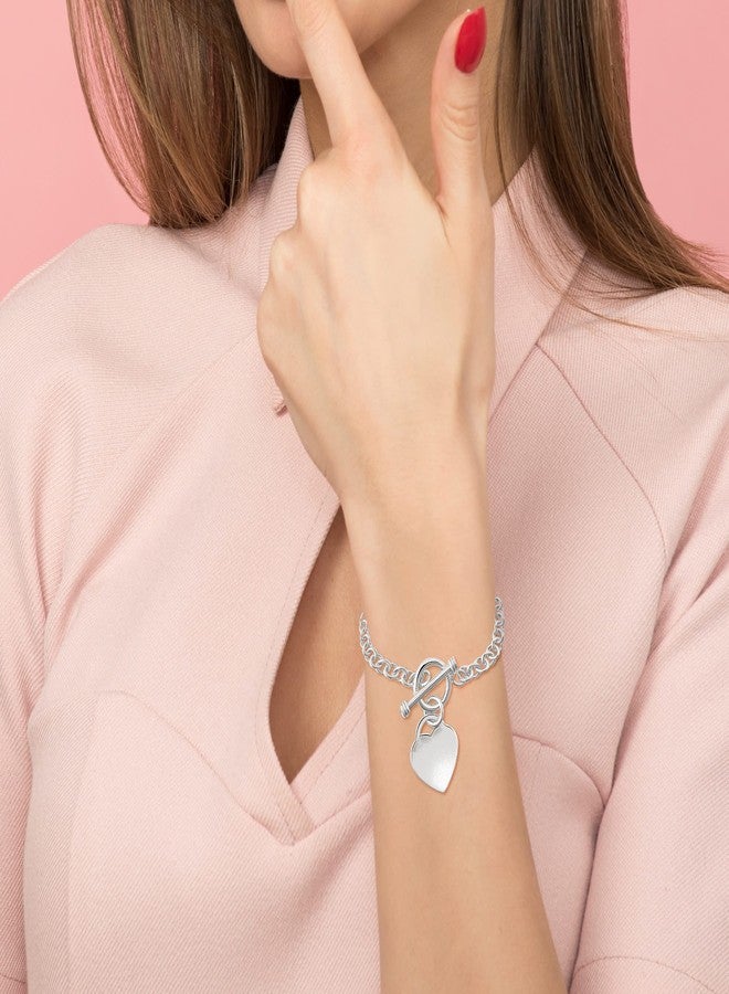 Savlano 14K Gold Plated Toggle Heart Charm Bracelet -7.5” inch Rolo Chain Bracelet Comes With Gift Box for Women (W) - Image 4