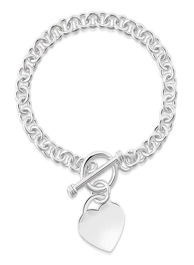 Savlano 14K Gold Plated Toggle Heart Charm Bracelet -7.5” inch Rolo Chain Bracelet Comes With Gift Box for Women (W) - Image 1