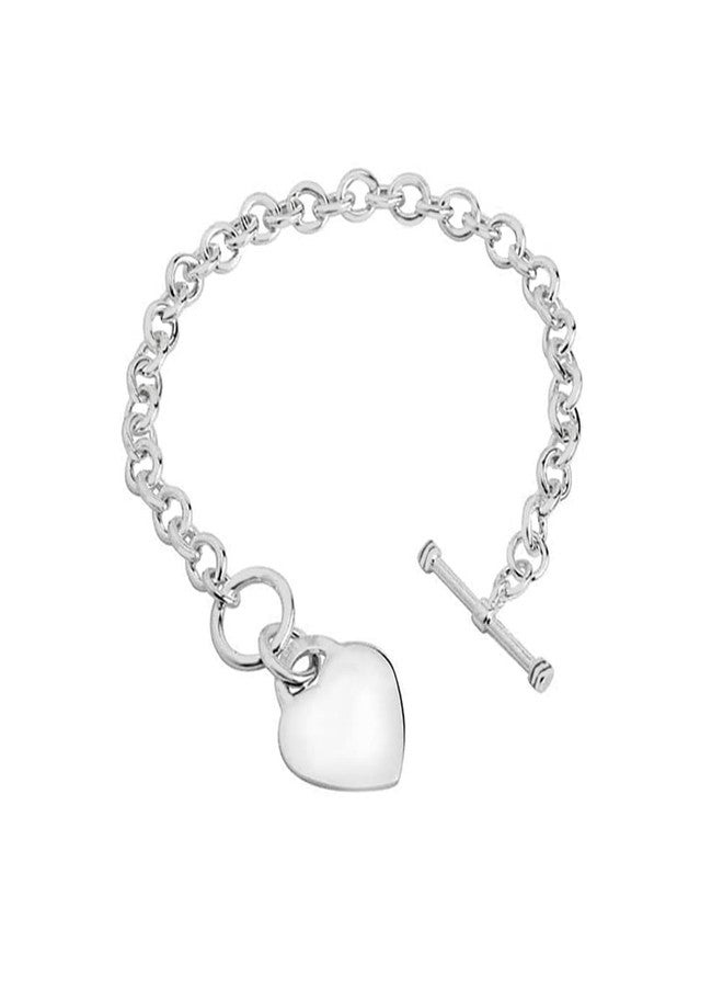 Savlano 14K Gold Plated Toggle Heart Charm Bracelet -7.5” inch Rolo Chain Bracelet Comes With Gift Box for Women (W) - Image 2