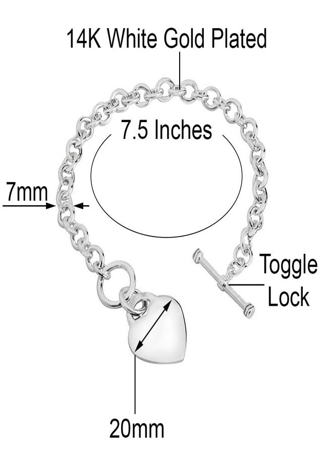 Savlano 14K Gold Plated Toggle Heart Charm Bracelet -7.5” inch Rolo Chain Bracelet Comes With Gift Box for Women (W) - Image 3