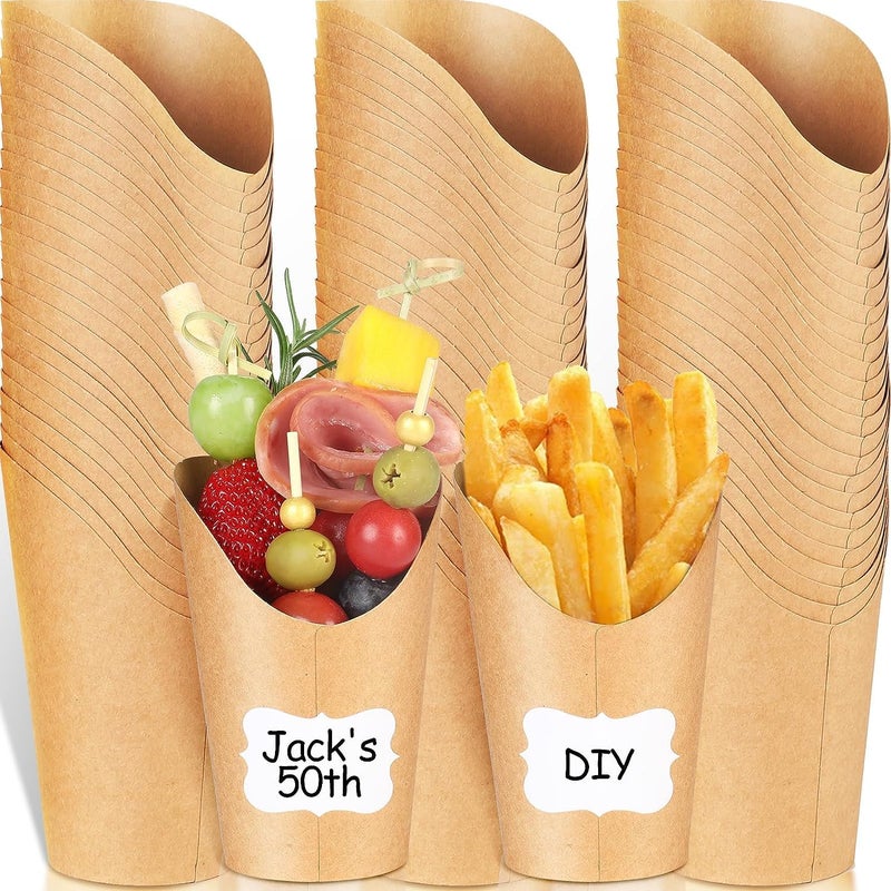 LATERN 100Pcs Disposable French Fries Holder 360ml Kraft Paper French Fry Cups Disposable TakeOut Party Baking Cups for Charcuterie Snack Waffle Popcorn Sandwich Dessert Ice Cream