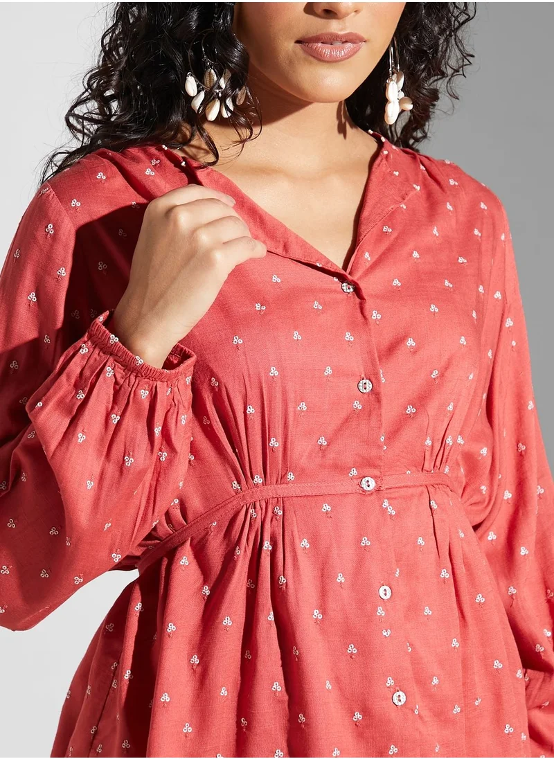 Label RITU KUMAR Ruched Waist Sequin Shirt