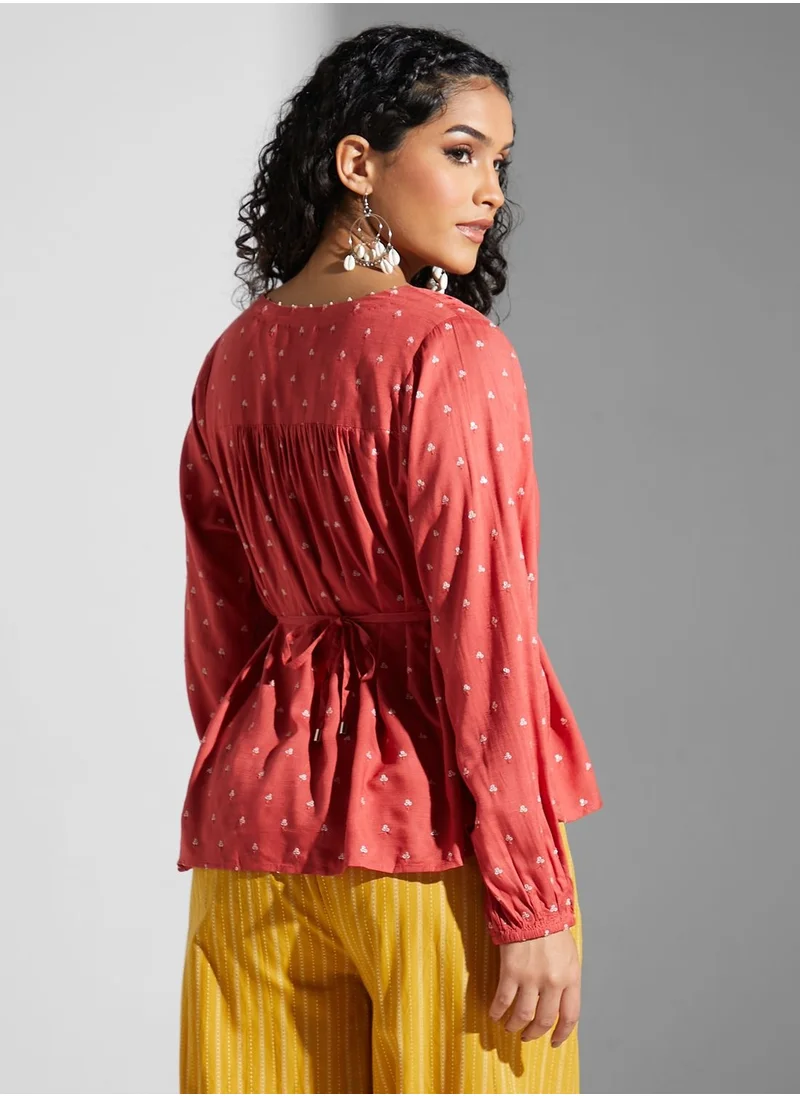 Label RITU KUMAR Ruched Waist Sequin Shirt