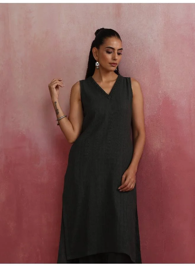 trueBrowns Dark Olive Green Cotton Dobby Kurta Set