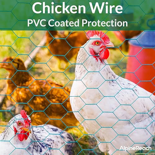 AlpineReach Chicken Wire 1.3ft x 27ft Fencing for Poultry, Crafts, Floral Arrangements, Zip Ties - Green Mesh Roll Galvanized Hexagonal PVC Coated Garden Netting for Gardening Fence (15.6" x 324") - Image 4