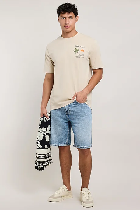 أر أند بي Printed T-Shirt with Crew Neck and Short Sleeves