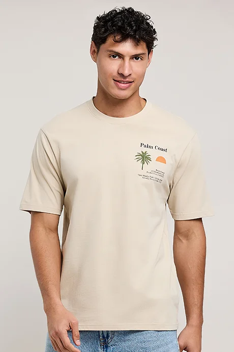 أر أند بي Printed T-Shirt with Crew Neck and Short Sleeves