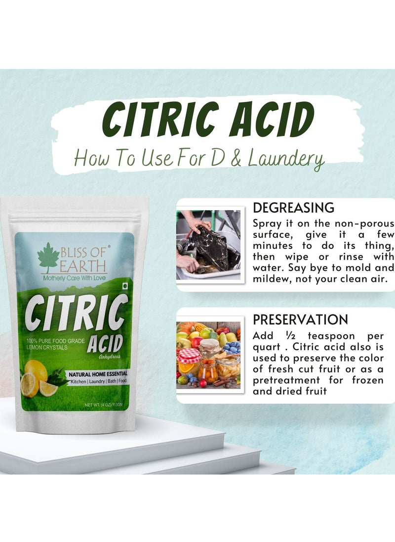 BLISS OF EARTH - 4oz Anhydrous Citric Acid Powder with Food Grade for Cooking Bath Bombs Cleaning and Preserving 113g - Image 1