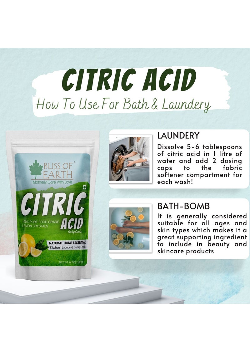 BLISS OF EARTH - 4oz Anhydrous Citric Acid Powder with Food Grade for Cooking Bath Bombs Cleaning and Preserving 113g - Image 1