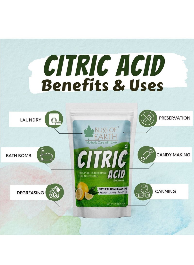Bliss of Earth Citric Acid Powder 113g | Pure Fine Crystals Sour Salt for Cooking, Baking, Drinks & Candy | Powerful Limescale Remover, Descaler for Kettle, Cleaning, & DIY Bath Bombs - Image 3