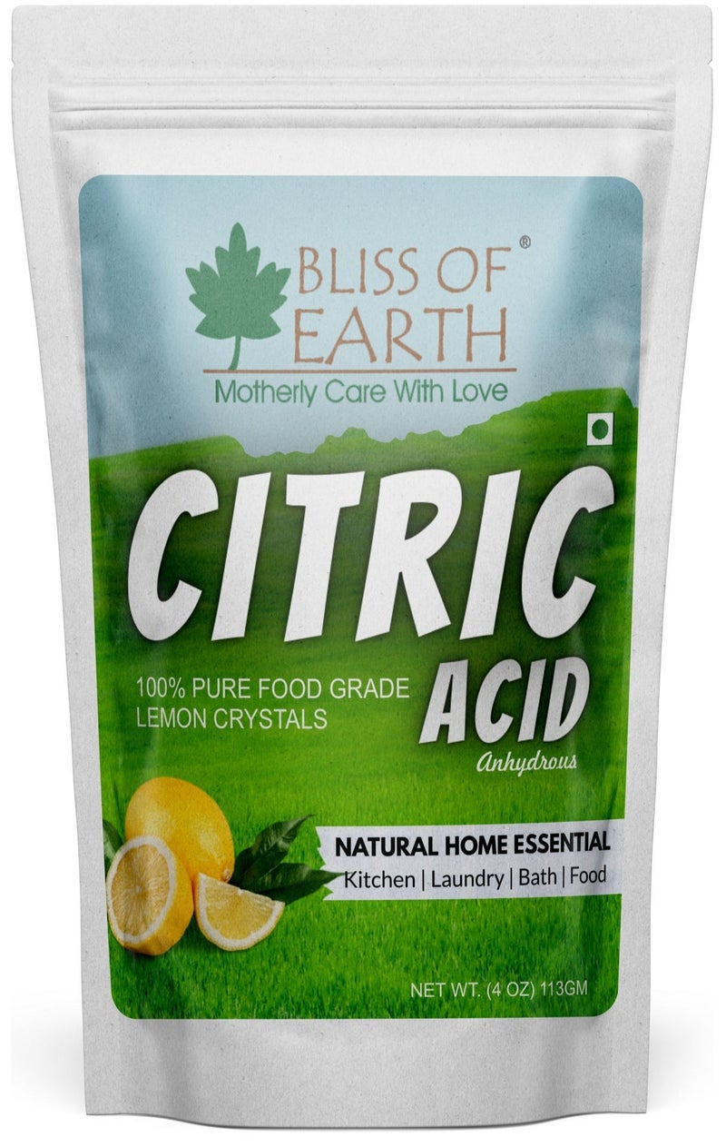 Bliss of Earth Citric Acid Powder 113g | Pure Fine Crystals Sour Salt for Cooking, Baking, Drinks & Candy | Powerful Limescale Remover, Descaler for Kettle, Cleaning, & DIY Bath Bombs - Image 1