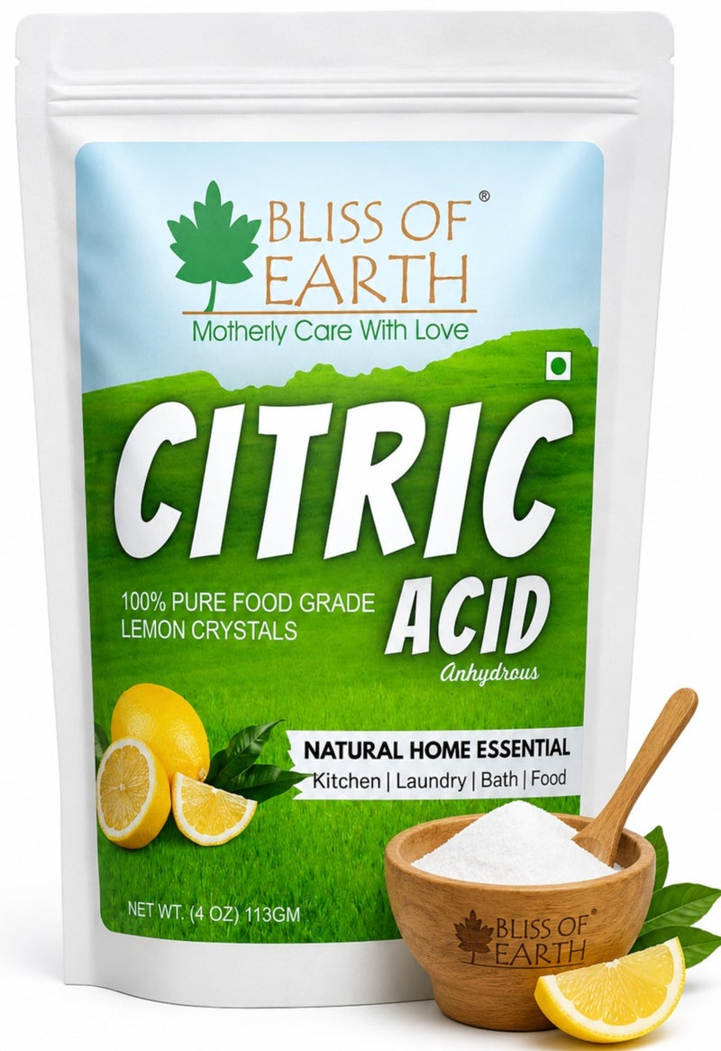 Bliss of Earth Citric Acid Powder 113g | Pure Fine Crystals Sour Salt for Cooking, Baking, Drinks & Candy | Powerful Limescale Remover, Descaler for Kettle, Cleaning, & DIY Bath Bombs - Image 1