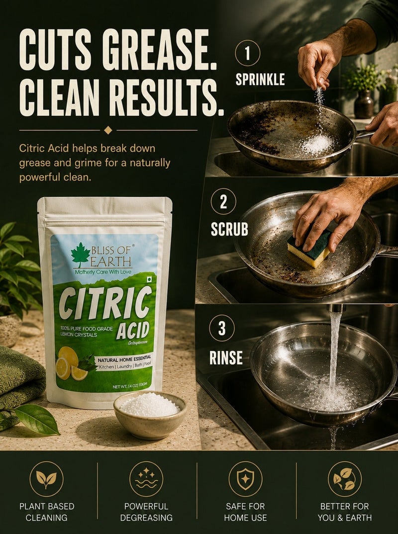 Bliss of Earth Citric Acid Powder 113g | Pure Fine Crystals Sour Salt for Cooking, Baking, Drinks & Candy | Powerful Limescale Remover, Descaler for Kettle, Cleaning, & DIY Bath Bombs - Image 3