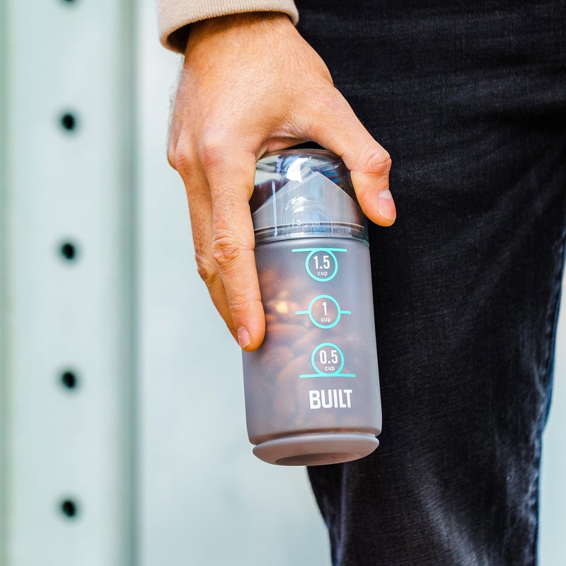 BUILT 12 Ounces Tidbit On The Go Snack Container with Lid and Pourer  Food and Snack Storage with Measure Marks  Concrete Grey - Image 4