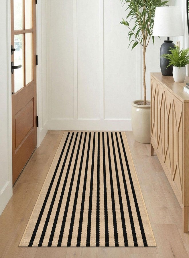 KILOCOCO Striped Rug 3'x5' Front Door Rug Woven Cotton Washable Stripe Layered Doormats Indoor Outdoor Door Mat for Front Porch/Kitchen/Farmhouse/Entryway/Patio, Brown - Image 2