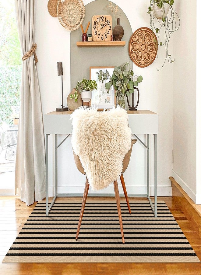 KILOCOCO Striped Rug 3'x5' Front Door Rug Woven Cotton Washable Stripe Layered Doormats Indoor Outdoor Door Mat for Front Porch/Kitchen/Farmhouse/Entryway/Patio, Brown - Image 5