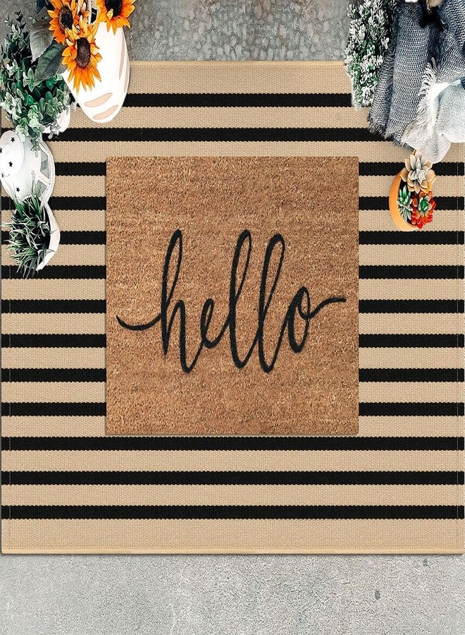 KILOCOCO Striped Rug 3'x5' Front Door Rug Woven Cotton Washable Stripe Layered Doormats Indoor Outdoor Door Mat for Front Porch/Kitchen/Farmhouse/Entryway/Patio, Brown - Image 3