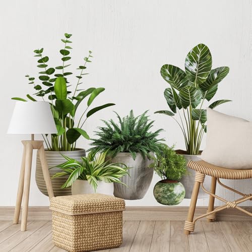 SWORNA 2 Sheets Green Potted Plant Wall Decor Bonsai Vinyl 3D DIY Art Stickers & Murals Removable Floral Wall Decals Peel and Stick for Living Room Bedroom Bathroom Kitchen Office Tropical Wallpaper - Image 2