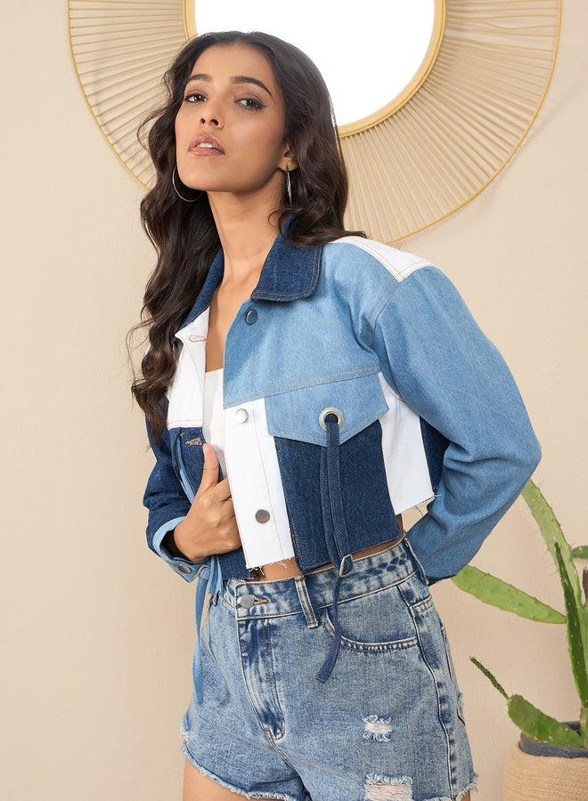 ستايل ستون سترة جينز قصيرة نسائية من ستايل ستون بألوان متداخلة - Image 5