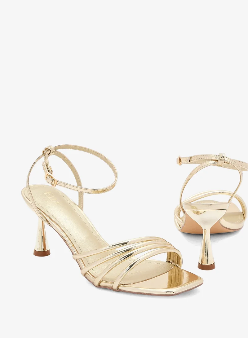 Ella GOLD Strappy Counter Strap Heel Sandal for Women | Best Price UAE