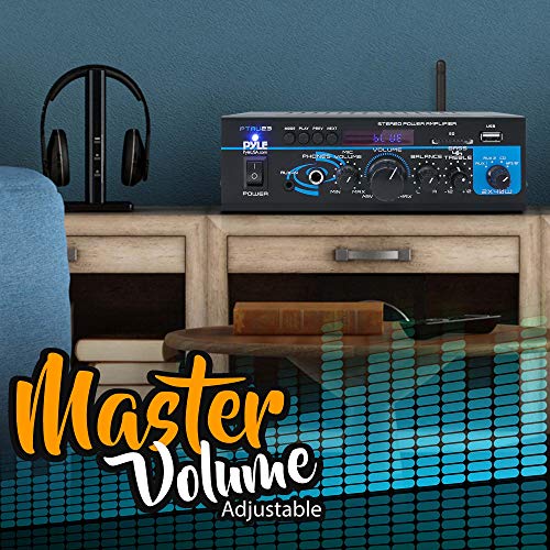 Pyle 2X40W Mini Power Amplifier System - Dual Channel Home Audio Sound Mixer, Stereo Receiver Box with USB, RCA, Headphone, AUX, MIC Input, LED, for PA, Home Entertainment and Studio Use - PTAU23.5 - Image 4