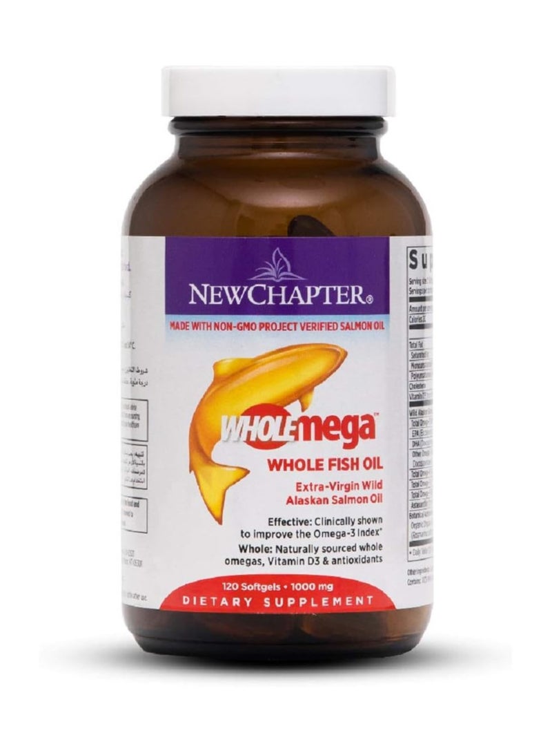 New Chapter WHOLEmega Whole Fish Oil 1000mg 120 Softgels (Dietary Supplement) - Image 1
