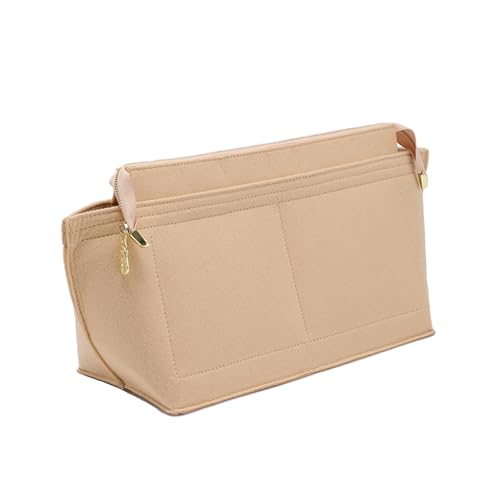 Doxo Purse Organizer Insert for Handbags, Felt Neverfull MM Organizer Insert with Cover, Tote Bag Organizer with Zipper Pocket and Bottle Holder, Fit Neverfull MM and More, Beige-L - Image 1