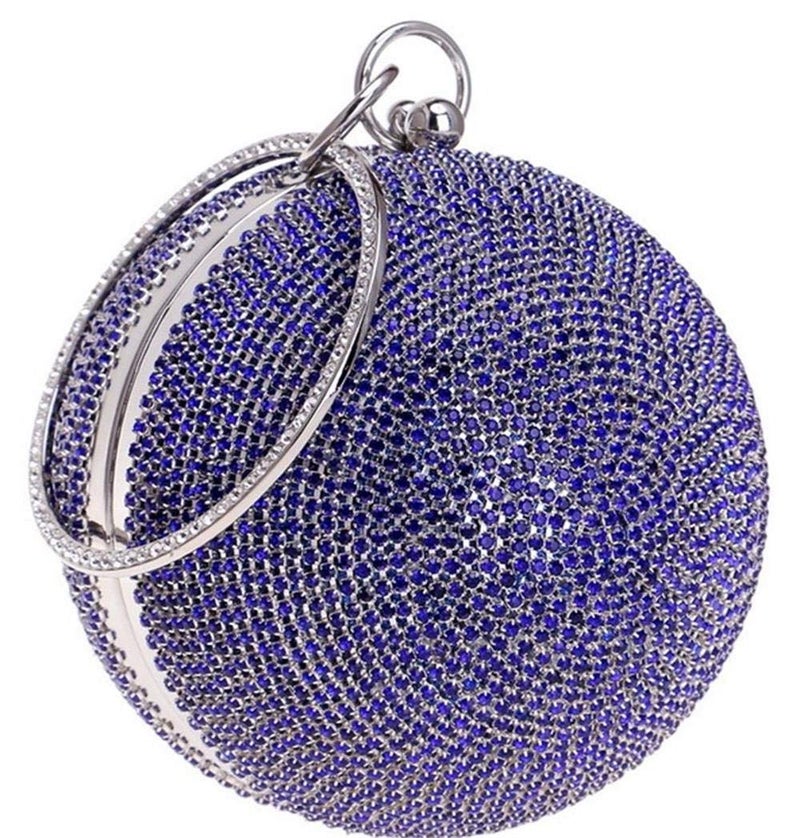 Tngan Ball Shape Clutch Purse Party Handbag Rhinestone Ring Handle Evening Bag Blue - Image 1