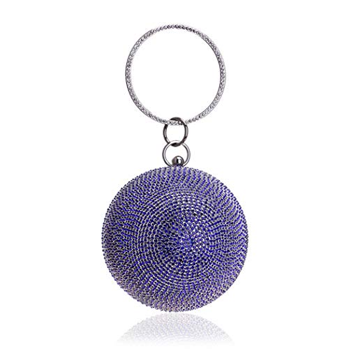 Tngan Ball Shape Clutch Purse Party Handbag Rhinestone Ring Handle Evening Bag Blue - Image 2