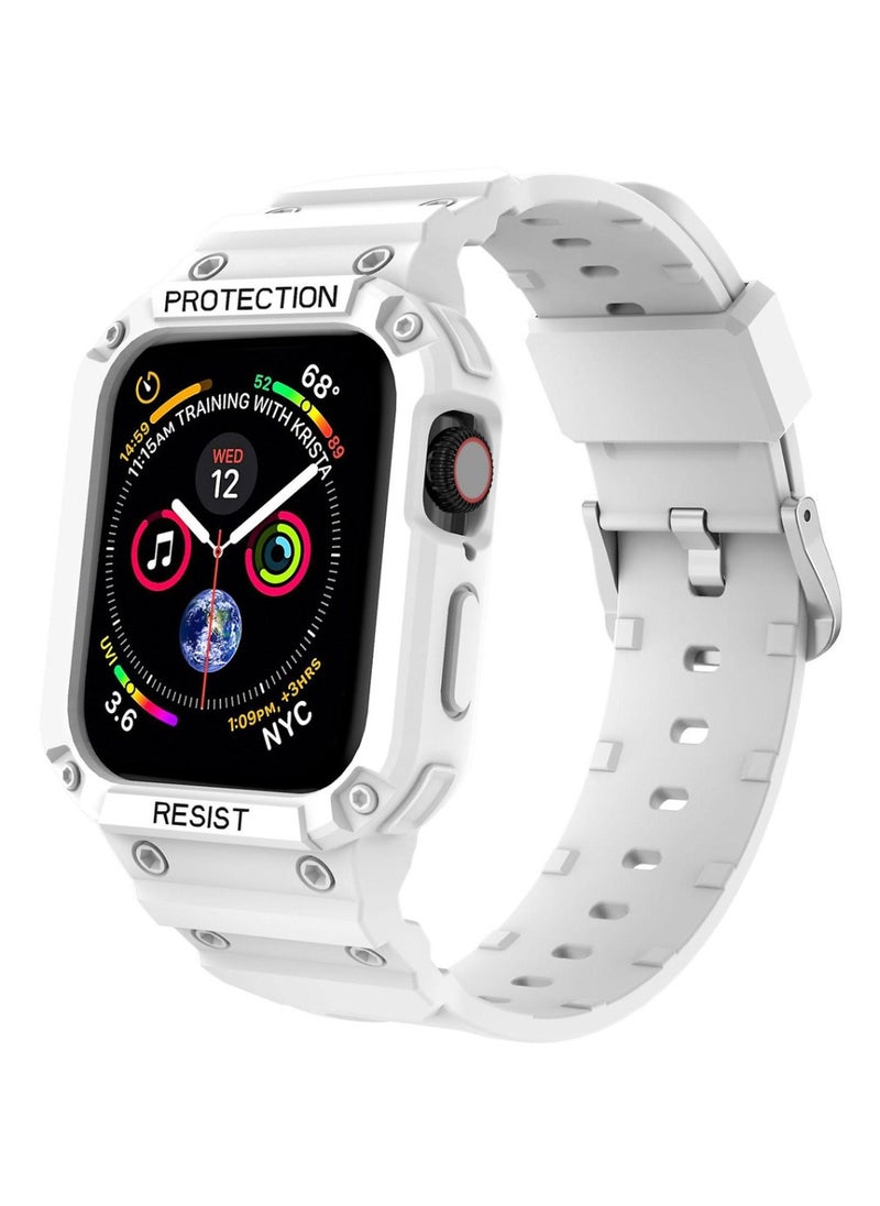 Techie - Stylish Silicone Rugged Armor Watch Band Strap Case for Apple Watch 42mm 44mm 45mm 49mm Compatible with Ultra 1,2 Series 9,8,7,6,5,SE,3,2,1 – White - Image 1