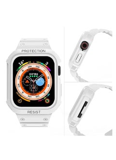 Techie Stylish Silicone Rugged Armor Watch Band Strap Case for Apple Watch 42mm 44mm 45mm 49mm Compatible with Ultra 1,2 Series 9,8,7,6,5,SE,3,2,1 – White  - Image 3