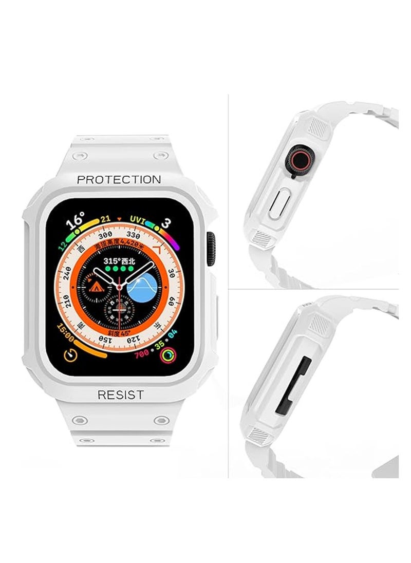 Techie - Stylish Silicone Rugged Armor Watch Band Strap Case for Apple Watch 42mm 44mm 45mm 49mm Compatible with Ultra 1,2 Series 9,8,7,6,5,SE,3,2,1 – White - Image 1