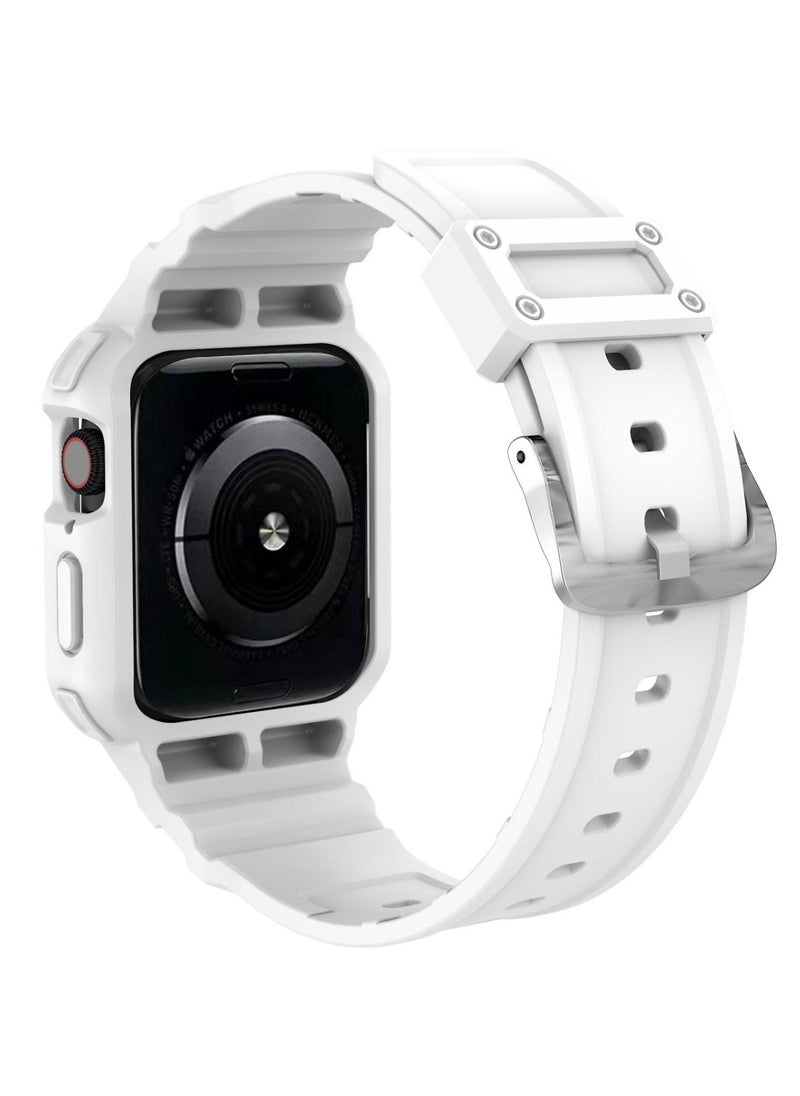 Techie - Stylish Silicone Rugged Armor Watch Band Strap Case for Apple Watch 42mm 44mm 45mm 49mm Compatible with Ultra 1,2 Series 9,8,7,6,5,SE,3,2,1 – White - Image 1