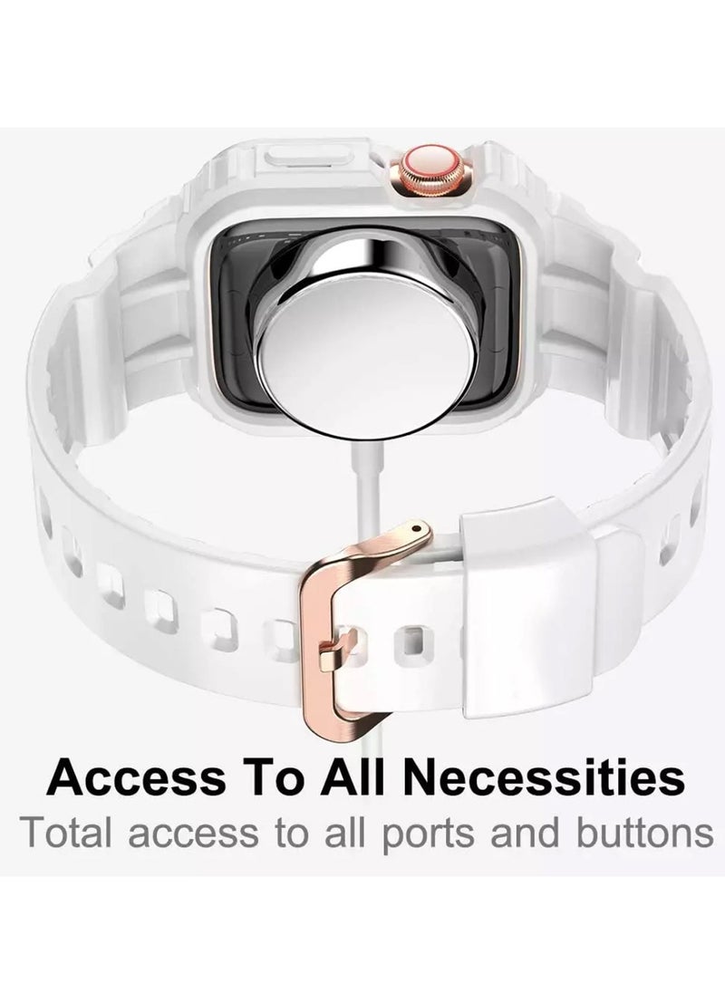Techie - Stylish Silicone Rugged Armor Watch Band Strap Case for Apple Watch 42mm 44mm 45mm 49mm Compatible with Ultra 1,2 Series 9,8,7,6,5,SE,3,2,1 – White - Image 1