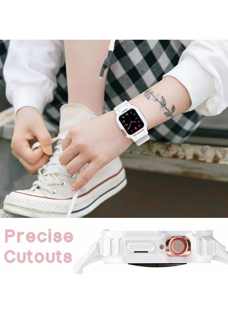 Techie - Stylish Silicone Rugged Armor Watch Band Strap Case for Apple Watch 42mm 44mm 45mm 49mm Compatible with Ultra 1,2 Series 9,8,7,6,5,SE,3,2,1 – White - Image 1