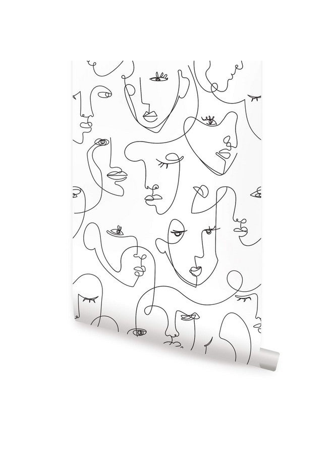سيمبل شيبس ورق حائط برسومات فنية بسيطة للوجه قابل للتقشير واللصق (ورقة واحدة مقاس 2 × 9 قدم باللون الأسود)  - Image 1