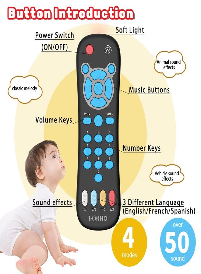 iKOIHO Baby Remote Control Toy for 1 Year Old Boys Girls Gifts Realistic Toddler TV Remote Toy with Music and Light Early Education Learning Toy Remote Kid Infant Baby Toys for 6 to 12 Months 12 to 18 Months - Image 2