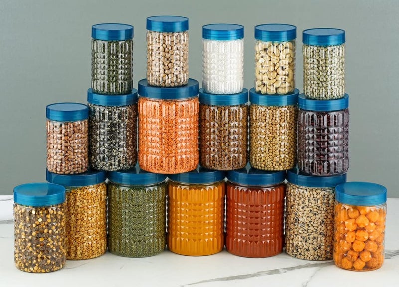 HAPPI Multipurpose Unbreakable Plastic Transparent Airtight Container Set Masala Box For Kitchen Storage Box Dabba For Spice Pack of 18 6 Pcs of 350ml 650ml 1200ml Blue - Image 1