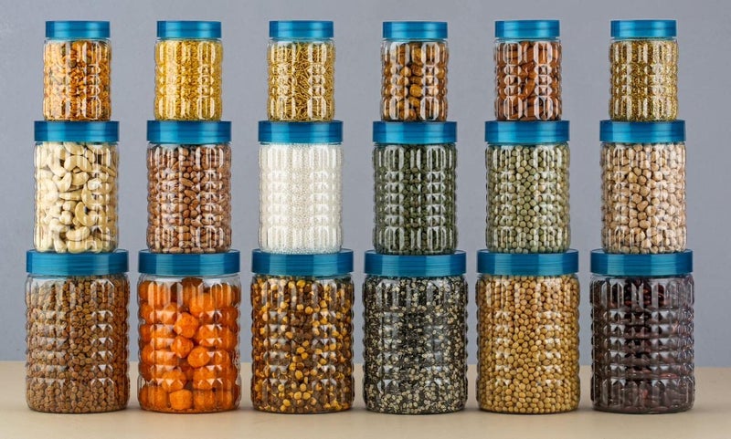 HAPPI Multipurpose Unbreakable Plastic Transparent Airtight Container Set Masala Box For Kitchen Storage Box Dabba For Spice Pack of 18 6 Pcs of 350ml 650ml 1200ml Blue - Image 2